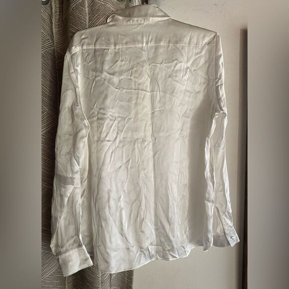 Maje Pearl White Silk Shirt Collared Button Down Blouse Classic Sz 2 US M - Picture 6 of 16